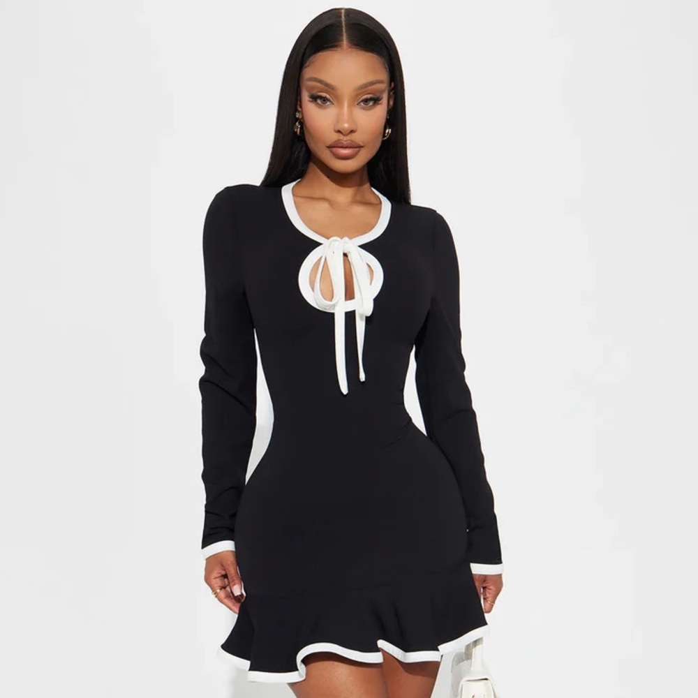 Set The Bar Long Sleeve Mini Dress - Black Fashion Nova